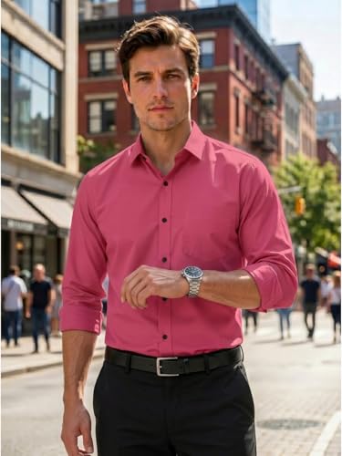 Image of Men's Regular Fit Solid Pattern Cotton Shirt with Spread Collared Long Sleeve Standard Length and Button Down Closure Type | Shirts | Stylish Shirts for Men