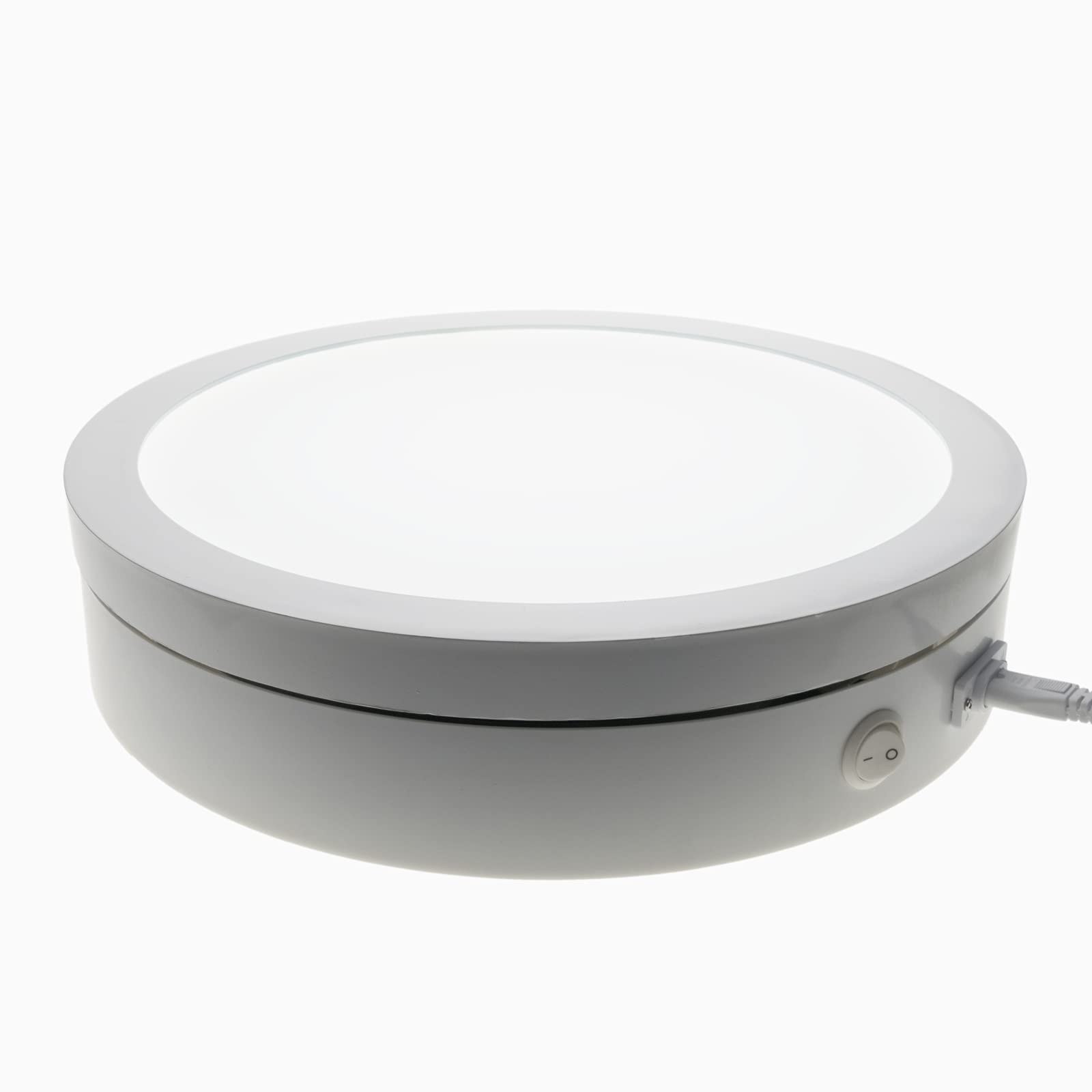 PrimeMatik - Base giratoria eléctrica iluminada de 40 cm. Plataforma rotatoria de color blanco para fotografía