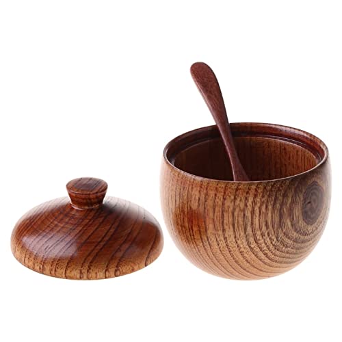 ETZRYSYB Tarros de especias de madera natural para sal, azucarero, pimienta, contenedor de condimentos de sal con tapa y cuchara