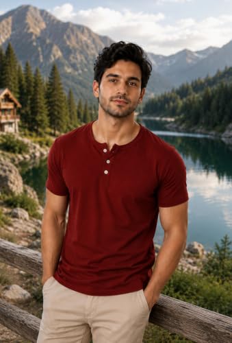 Image of London Hills T Shirt for Man | Men Henley Neck Tshirts | Tshirt Shirts Men | Gym T Shirts for Mens Workout T-Shirts for Man Cotton Stylish Henly Neck T Shirt Half Sleeve Regular Fit Solid Multicolour