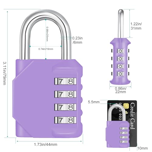 Image of ZHEGE Combination Lock, 4 Digit Combination Padlock, Gym Lock (Purple) | School Lock, Outdoor Use