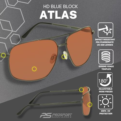 Image of proSPORT Blue Light Blocking Sunglasses - HD Copper Amber Metal Aviator Reduce Eye Strain Better Sleep