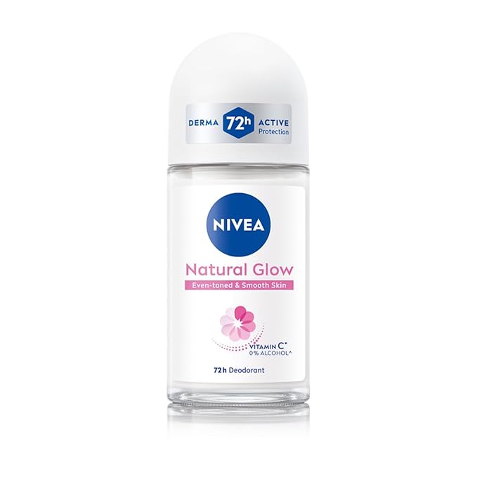 NIVEA Natural Glow Smooth Skin Deodorant Underarm Roll On For Women|Vitamin C,Vitamin E,Avocado Oil And Licorice Extract|72 H Even Toned,Smooth & Bright Underarms|0% Alcohol And Dermat Approved|50 Ml