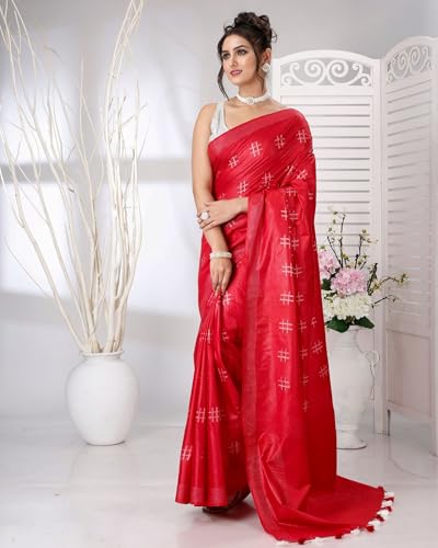 Indiehaat red handloom silk saree in katan silk – image 3