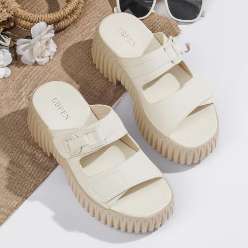 Image of UBFEN Womens Chunky Wedge Platform Sandals Adjustable Double-Strap Square | Toed Open-Toe Style Suitable for Outdoor Casual Wear