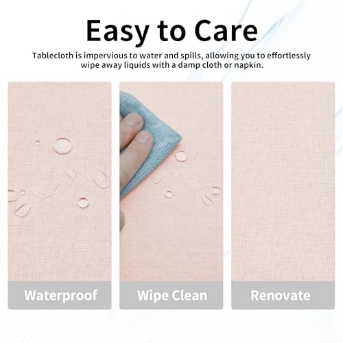 Easy-Going Waterproof Faux Linen Tablecloth, Rectangle, 60x120in, Pink by Easy-Going - Used condition - Image 4
