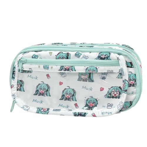Jiumaocleu Estuche para lápices de Anime Miku, Estuches Escolares Gran Capacidad, con Cremallera, para Estudiantes 21.5cm*6.5cm*12cm