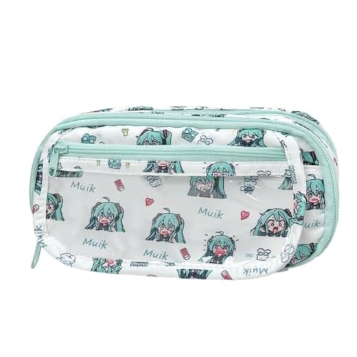 Jiumaocleu Estuche para lápices de Anime Miku, Estuches Escolares Gran Capacidad, con Cremallera, para Estudiantes 21.5cm*6.5cm*12cm