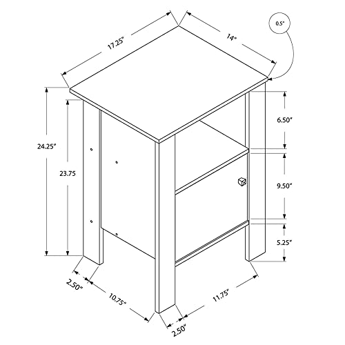 Monarch Specialties Accent Table-Grey Night Stand With Storage, 17.25" L X 14" D X 24.25" H #TOP3
