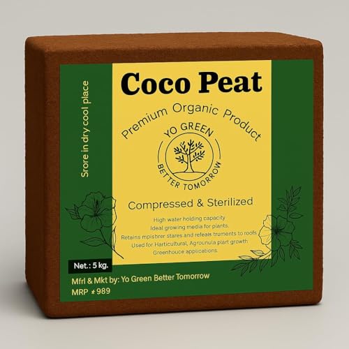 Image of 100% Natural Cocopeat Block for Garden Plants Organic Agricultural Compost Coco Peat for Indoor & Outdoor Fertilizer Kitchen Terrace Gardening Khaad (5 Kg)