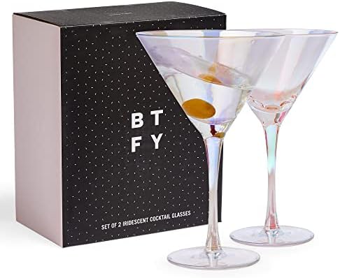 Beautify Iridescent Martini Glasses Set of 2 - Two Large Rainbow Effect Cocktail Glasses - 2 Pack of Cone-Shaped Pearlescent Pearl Drinking Glasses, Perfect for Espresso/Pornstar Martinis