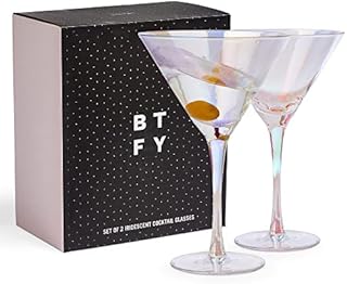 Beautify Iridescent Martini Glasses Set of 2 - Two Large Rainbow Effect Cocktail Glasses - 2 Pack of Cone-Shaped Pearlescent Pearl Drinking Glasses, Perfect for Espresso/Pornstar Martinis