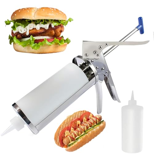 MaxtiL Pistola per Salsa di Pomodoro in Acciaio Inossidabile, Dispenser quantitativo di Salsa da 650 ml, Dispenser per spremibottiglie per riempire marmellata di Hamburger, per Feste Barbecue,