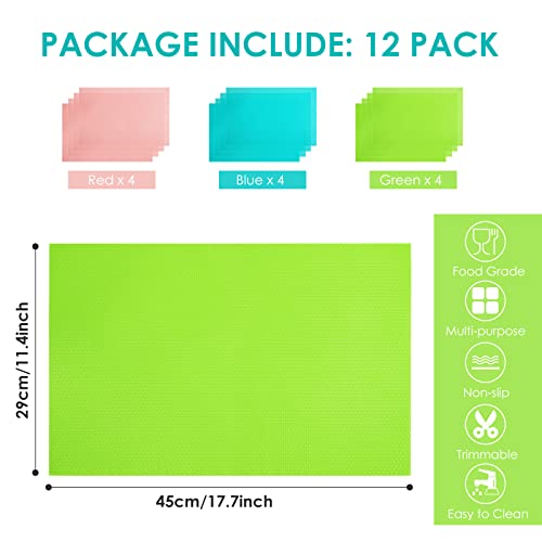 12 Pack Refrigerator Liners - Eva Fridge Liner Mats Washable, Refrigerator Mats Drawer Table Placements, Shelf Liners For Kitchen Cabinets(4 Blue+4 Green+4 Red) #TOP1