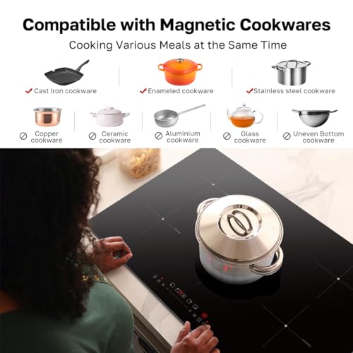 ThermoMate 36 Inch Induction Hob Electric Cooktop, 9800W Built in Induction Stove Top with 5 Boost Burners, 9 Heating Levels, Timer & Child Safety Lock, Sensor Touch Control, 240V by thermomate - Used condition - Image 6