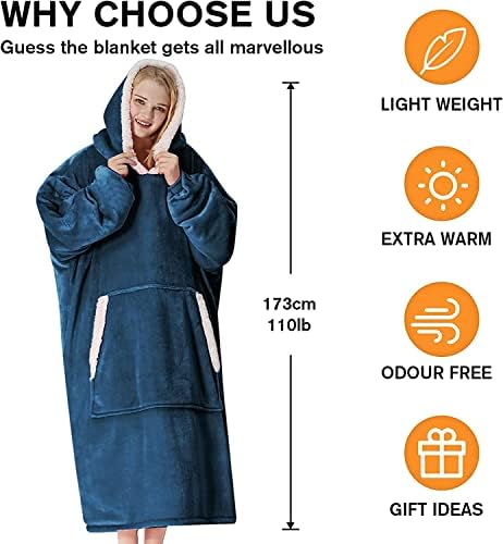 mebiusyhc Oversized Hoodie Blanket Fluffy Fleece Blanket Hoodie Hooded Blanket Deep Pockets, Cozy Warm Fleece Sherpa Blanket, Gifts Adults Mom Wife Girlfriend Men, One size fits all