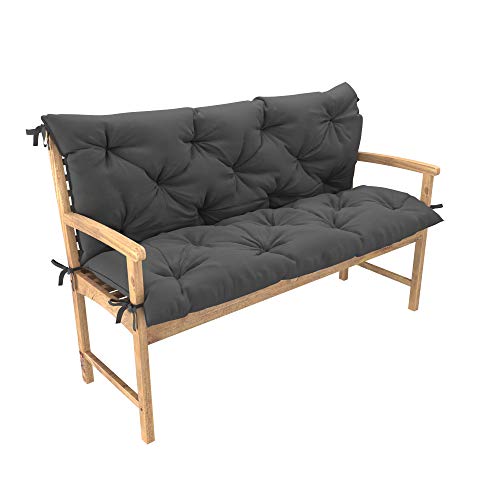 chilly pilley Cojín acolchado para banco balancín de dos piezas cojín para muebles de jardín con respaldo con cordones, amplia elección de tamaños y colores (110 x 50 x 50, negro)