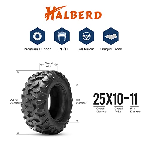 Halberd 6Ply Atv Tires, 25X10-11 Atv Tires, All Terrain 25X10X11 Trail Sand Atv Utv Off-Road Tires | 17Mm Tread Depth(Pack Of 1, Tubeless) #TOP3