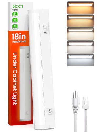 Image of ALUSSO 18 Inch LED Under Cabinet Lighting Plug in 120V, 5CCT Color Selectable 2700K-5000K Dimmable 10W 800LM High Brightness, CRI 90+ Strip Linkable Under Counter Lights for Kitchen Sink, 1 Pack