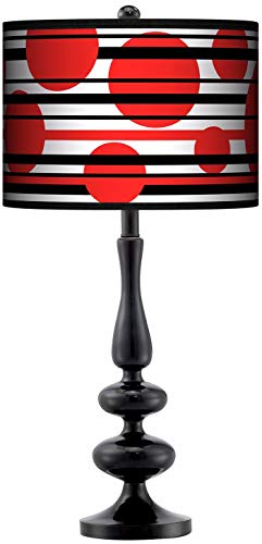 Giclee Gallery Paley Modern Table Lamp 29" Tall Glossy Black Candlestick Red Balls Giclee Pattern Print Drum Shade Decor For Bedroom Living Room House Home Bedside Nightstand Office Family #TOP8