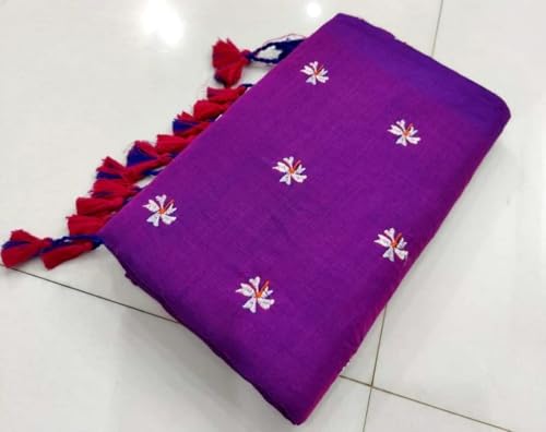 Image of Women's Floral Embroidered Handloom Pure Cotton Saree