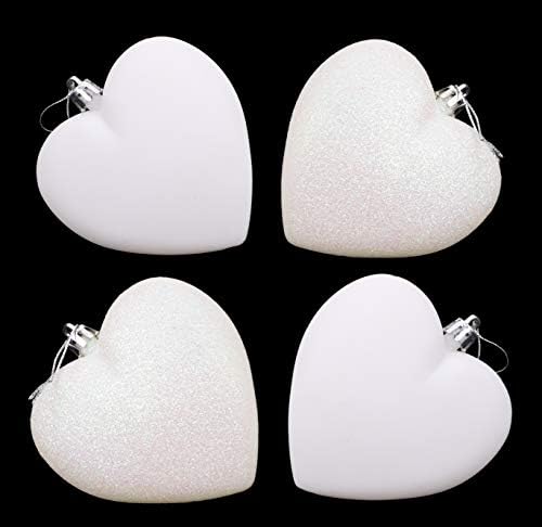 Christmas Concepts® 4-100mm Heart Shaped Baubles - Matte & Glitter Design - Christmas Decoration (Red)