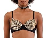 Spike Bra Top – Steampunk Rock Studded Bustier Bralette for Rave, Festival, Concert, or Costume Wear (Gold, M)