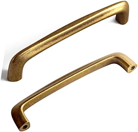 Yanxia Antique Brass Cabinet Handles, Rustic Refinement Drawer Pulls for Kitchen, Cabinet Hardware for Bedroom, 5 Inches Center to Center, 6 Pack