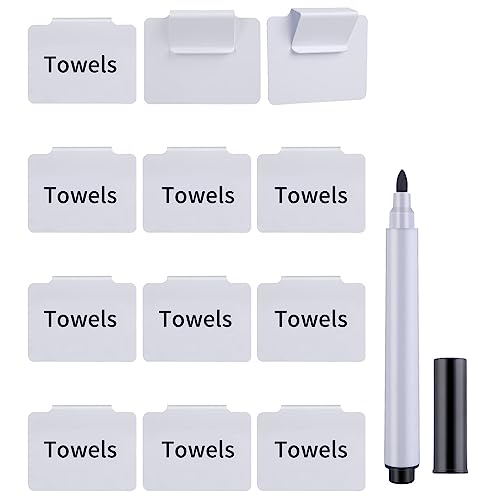 12 STK Etikettenhalter Set, Abeillo PVC Korb Etiketten und Whiteboard Stift Set, Tafeletiketten Regal Clip Etikettenhalter für Aufbewahrungsbehälter Organisationsbox Lagerung Körbe (Weiß)