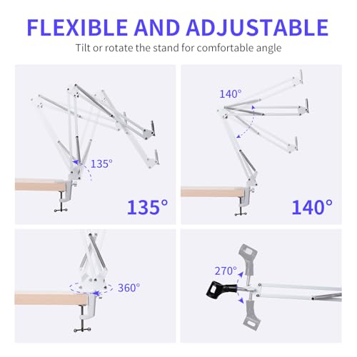 Bras de microphone réglable blanc compatible PM1 support de table podcast - 2