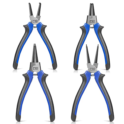 Prostormer 4Pcs Snap Ring Pliers Set, 7 Inch Internal & External Circlip Pliers Kit, Heavy Duty Straight & Bent Jaw C-Clip Pliers For Ring Remover Retaining #TOP19