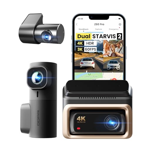 Image of DDPAI 4K 3 Channel Dash Cam, 4K+2K+1080P Front Inside Rear Car Camera, Dual STARVIS 2 Dashcam With Bulit-in 32G eMMC,3K 60FPS,4G LTE Support,5G WiFi GPS,3 inch IPS,Night Vision,Parking Mode, Z60 Pro πLink