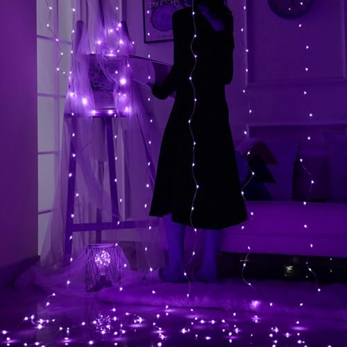 Image of MIRADH 300 LED Fairy Curtain String Lights - USB Powered Remote-Controlled Backdrop, Warm Ambience for Diwali, Navratri, Christmas & New Year Decor, (Purple)