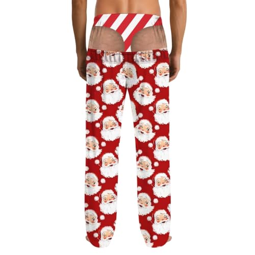 Funny Christmas Pajamas Men Novelty Thong Butt Print Santa Ugly Pajama Pant | Elastic Waist Drawstring Sleep Pant Soft Wide Leg Loose Fit Loungewear Trousers for X‑mas Party & Gift #Red Medium - image 6