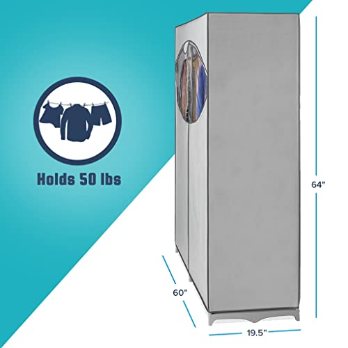 Whitmor Portable Wardrobe Clothes Storage Organizer Closet With Hanging Rack - Extra Wide -Grey Color - No-Tool Assembly - Extra Strong & Durable - 60" W X 19.5" D X 64" L - Not For Outside Use #TOP5