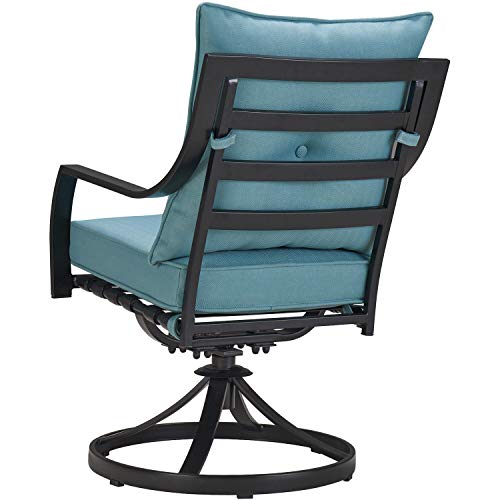 Cambridge Ocean Blue 66-in. x 38 Lawrence 7-Piece Dining Set | Luxury Outdoor Furniture | 6 Swivel Rocker Chairs | 66\'\' x 38\'\' Glass Top Table | Weather, Rust, UV Resistant LAWDN7PCSW-BLU - Thumbnail 4