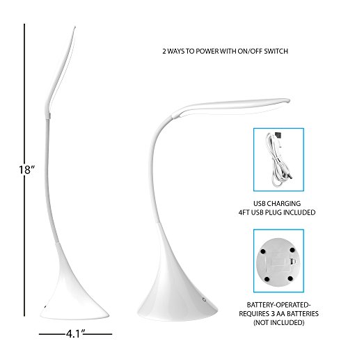 Amtone Led Swan Light Desk And Table Lamp, Flexible Gooseneck, Usb And Battery Operated, 3 Way Touch Dimmer, 120 Lumens, White - Ideal For Reading, Writing, Studying And Crafts #TOP1