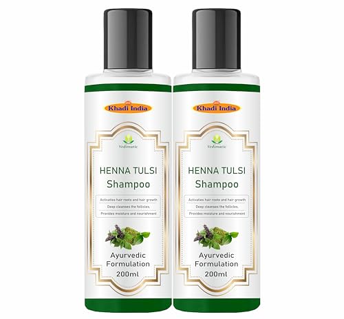 Image of Khadi Vedimatic Natural Henna Tulsi For Anti Dull /Damage /Hair Fall soft & Smooth control Hair Cleanser shampoo By Unified Collection (Henna Tulsi shampoo)100% Pure & Natural (Pack Of 2, Henna Tulsi)