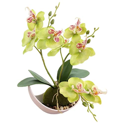 Generico 1 Pezzo Orchidee Artificiali Viola in Vaso Orchidea Farfalla Verdi Finte, Decorazione per Soggiorno, Camera da Letto, Bagno, Fiore Bianco, 27 cm (verde)