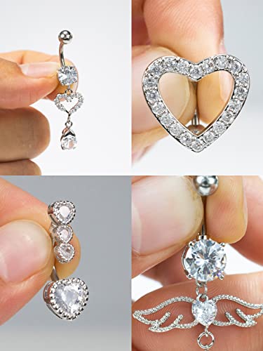14G Surgical Steel Belly Button Rings Round/Love Heart Clear Cz Navel Curved Barbell Studs Sexy Body Piercing (4Pcs - Steel - Style A) #TOP1