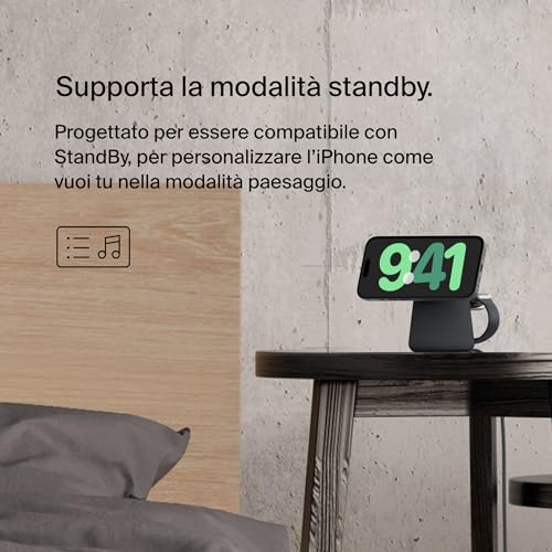Belkin BoostCharge Pro Dock di ricarica wireless 2 in 1 con MagSafe 15 W, caricabatteria rapido per iPhone, stand compatibile con iPhone 16, 15, 14, 13 e 12, AirPods e altri dispositivi con MagSafe - 3