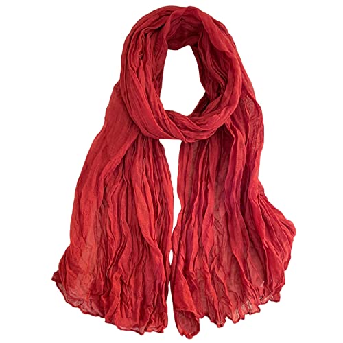 Belsen Summer Cotton Blend Crinkle Vintage Soft Scarf Fashion Solid Scarf Wrap Shawl (Red) #TOP1