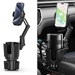 Phone Holders for Your Car, 2 in 1 Universal Cup Holder Expander Adjustable Base with Phone Mount, Long Arm with 360°Rotation Cup Holder Phones Mount for Car Compatible with All Smartphones
