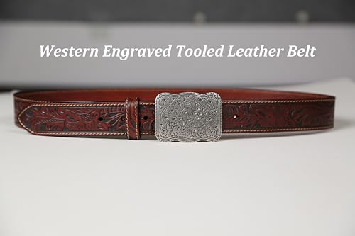 Men's Casual Leather Belt Western Cowboy Full Grain Leather Floral Jean Belts for Men Women Cowgirl4