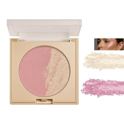 Image of Optimised Two-Tone Highlighter Palette - Soft Shimmery Finishing Powder With Pink and Golden Shades For Face and Eye Contouring, Buildable Radiant Glow, Waterproof Longwear Makeup