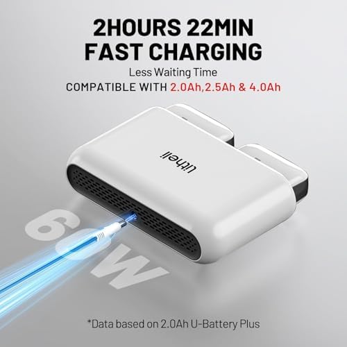 Litheli Charger for U20 Battery 50-Minute Fast Dual Charging, Smart Charging Management, Compact & Portable Design for Efficient Power Sharing