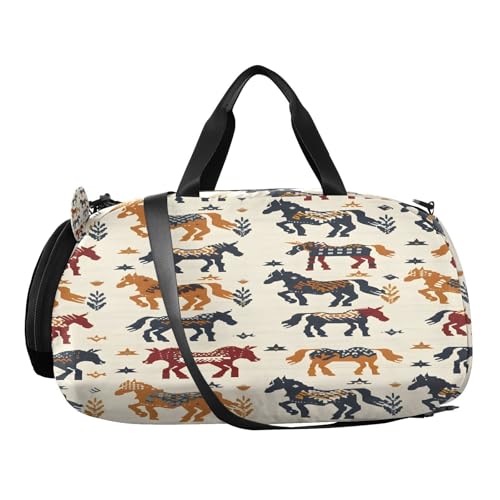 Gym Travel Duffle Bag for Boys Girls Horse and Grass Sports Dance Bag with Shoe Compartment & Wet Pocket Football Kids Travel Bag Teens Sleepover Carry2