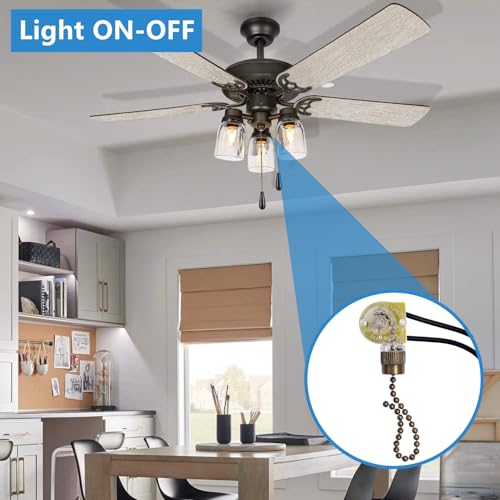 Image of Zing Ear ZE-109 On-Off Ceiling Fan Switch, Pull Chain Cord Switch, Compatible with Hunter Ceiling Fans, Appliances, Replacement Speed Control Switch (Bronze Pull Chain)