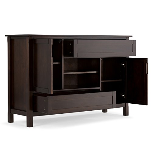 Simplihome Sidney Solid Wood Universal Tv Media Stand, 66" Wide, Contemporary, Living Room Entertainment Center, Storage Shelves And Cabinets, For Flat Screen Tvs Up To 60 Inch In Dark Chestnut Brown #TOP2