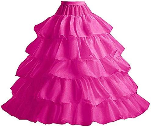 YUAKOU Women's 4-Hoop 5 Layer Wedding Petticoat Skirt Quinceanera Gown Rose Red